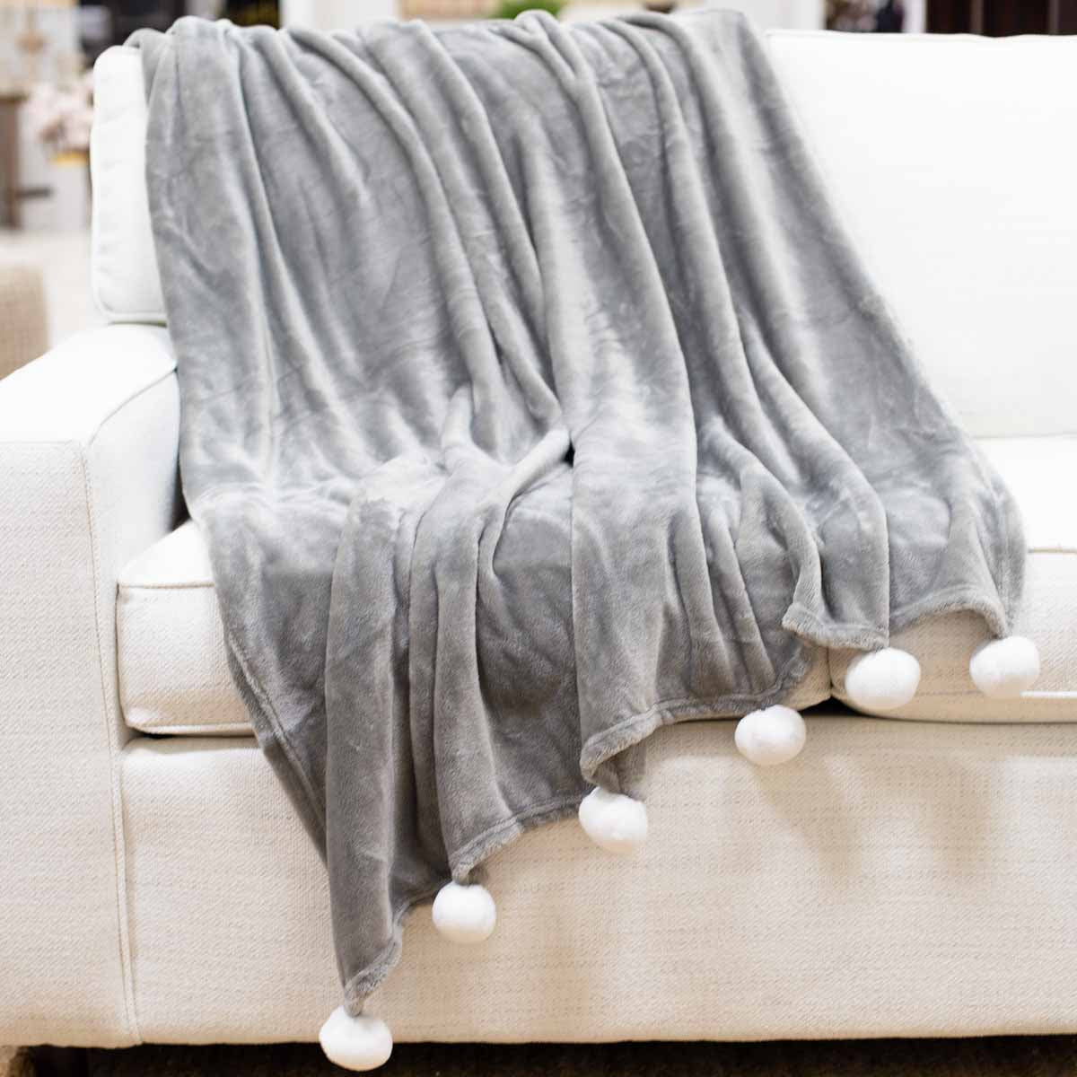 Pom pom Light Grey Blanket
