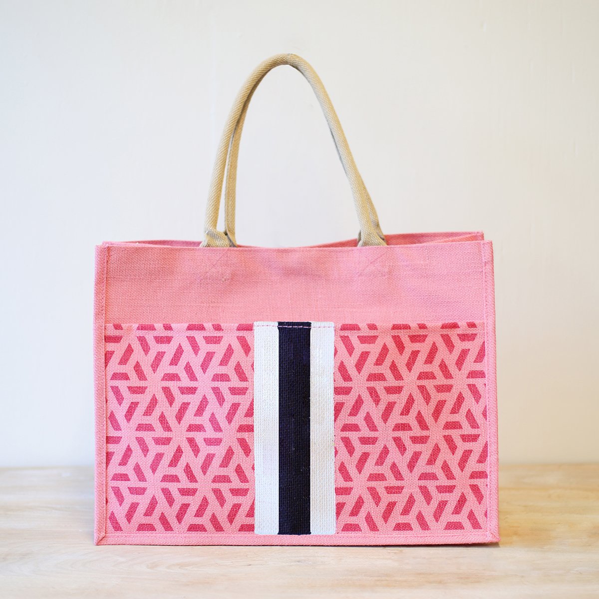 Canvas Square Geometric Beach Bag