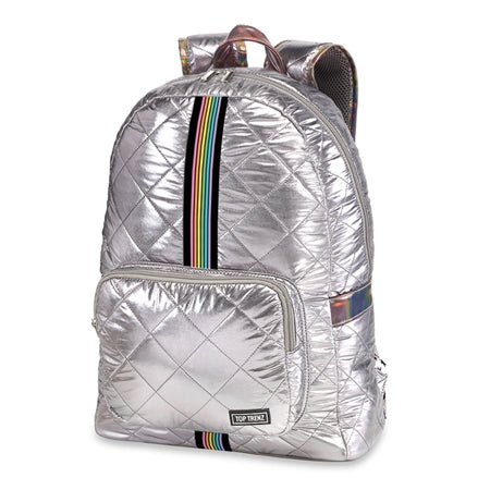 Silver Rainbow Strap Puffer Backpack