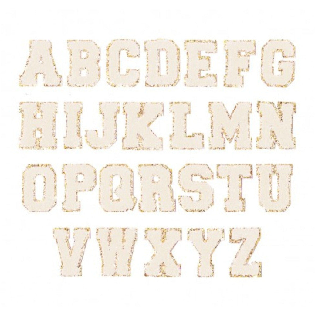 Cream Gold Glitter Varsity Patches