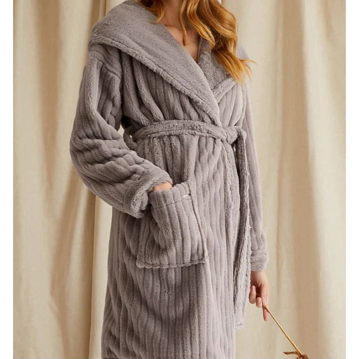 grey hooded dressing gown ladies Womens Grey Sherpa Hooded Dressing Gown
