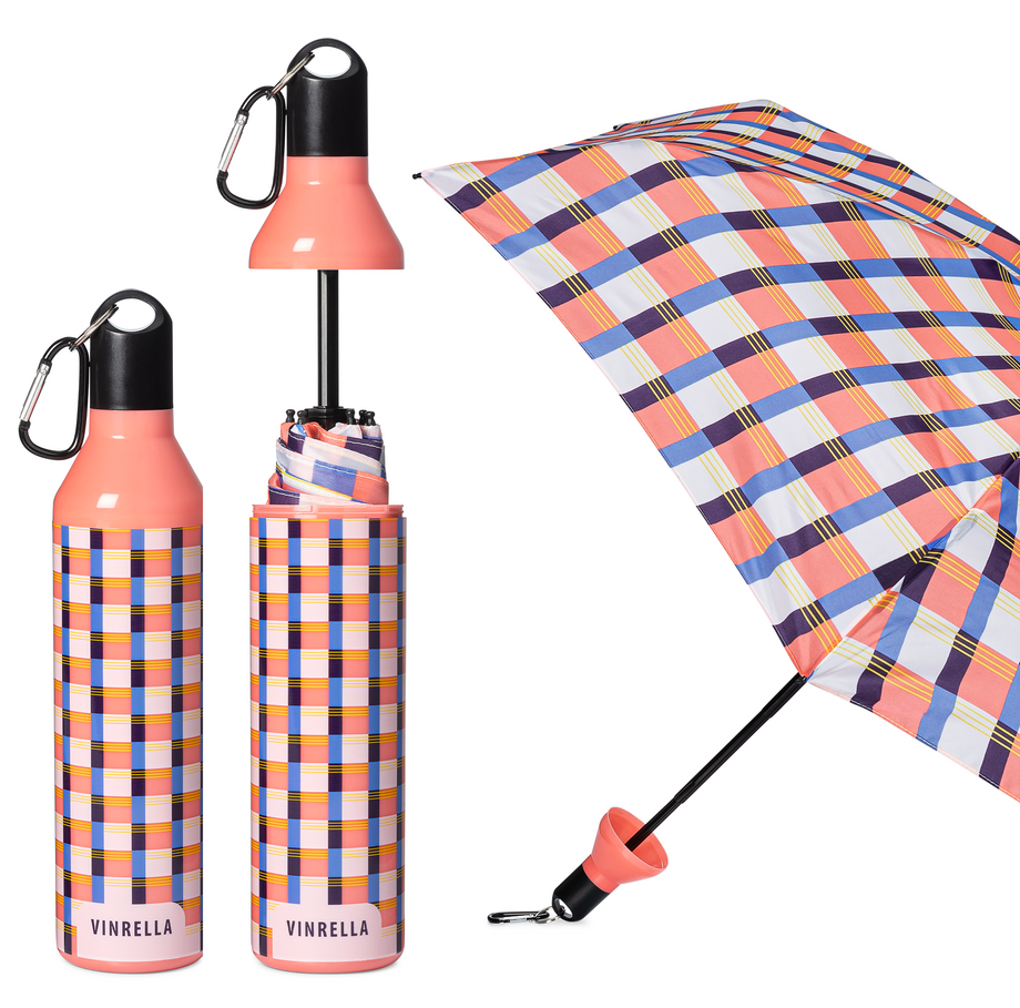 Water Bottle Umbrella- Gingham Pink
