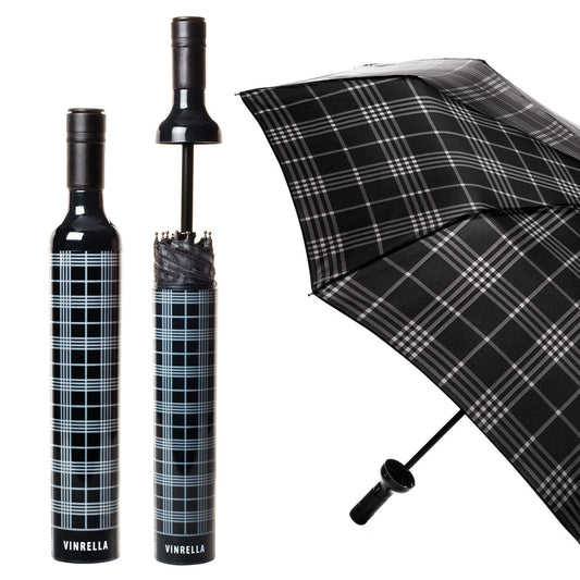Wine Bottle Umbrella Black Plaid