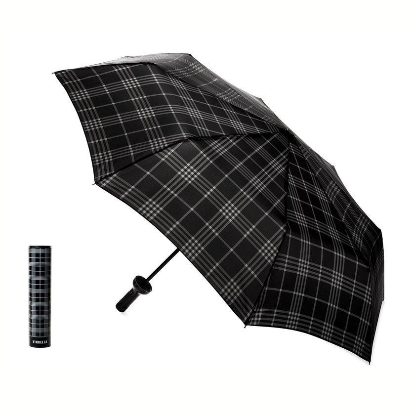 Wine Bottle Umbrella Black Plaid