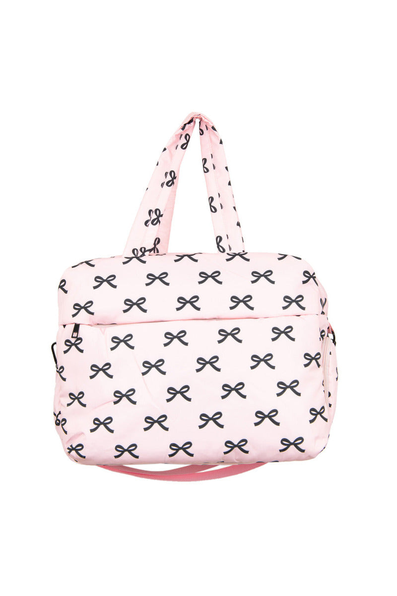 Black and Pink Quilted Bow Duffle