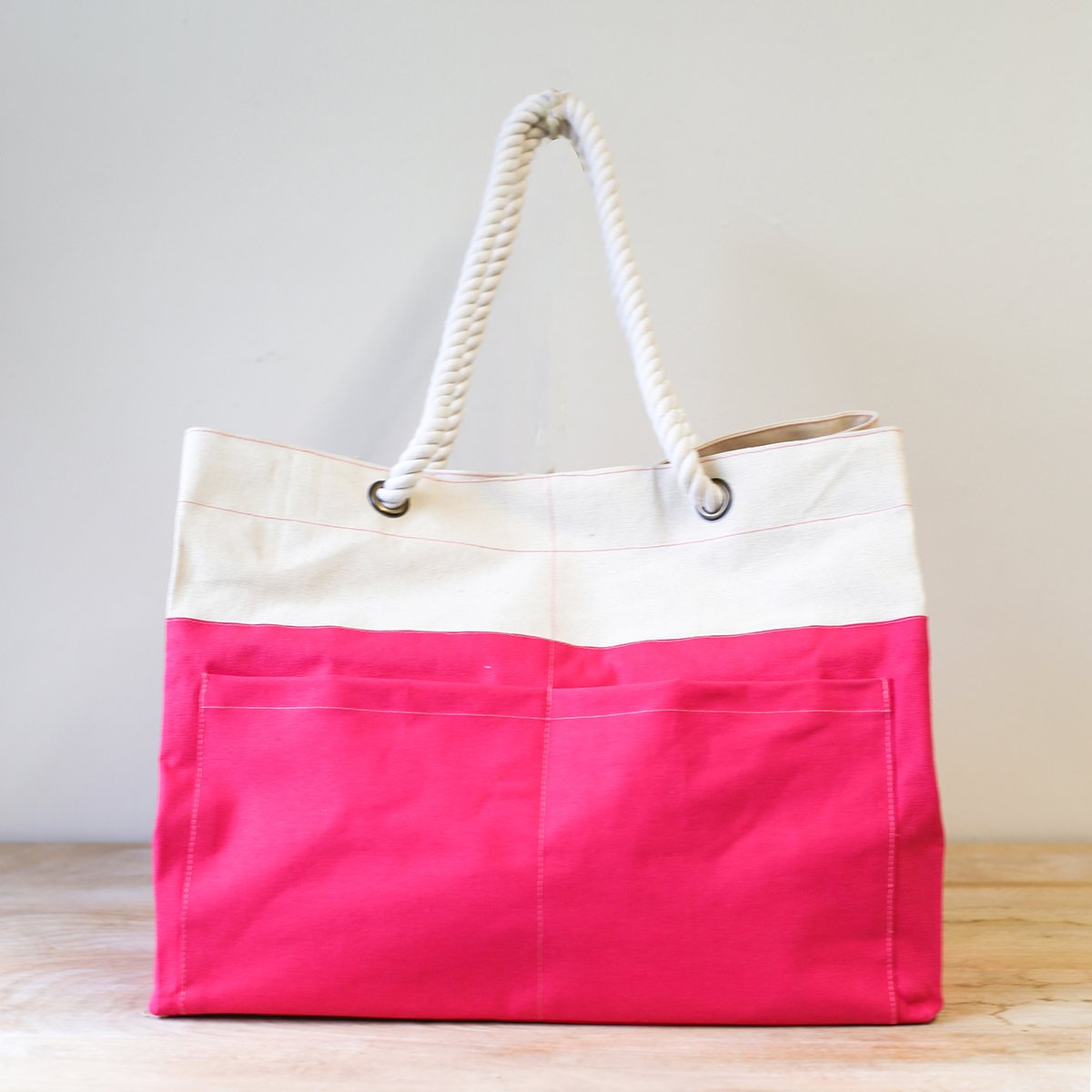 Canvas Hot Pink Beach Bag